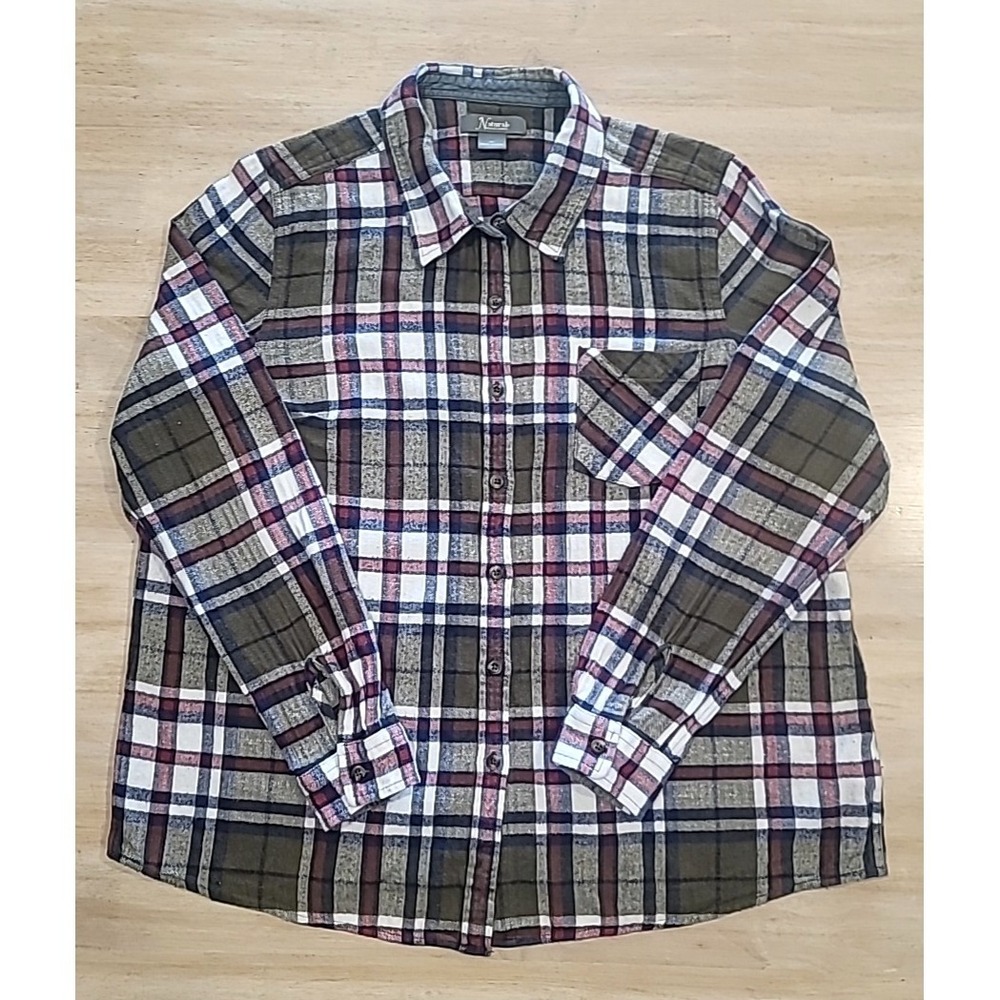 Womens Size XLNatural Reflections Green/Red/White Plaid Flannel Button Shirt